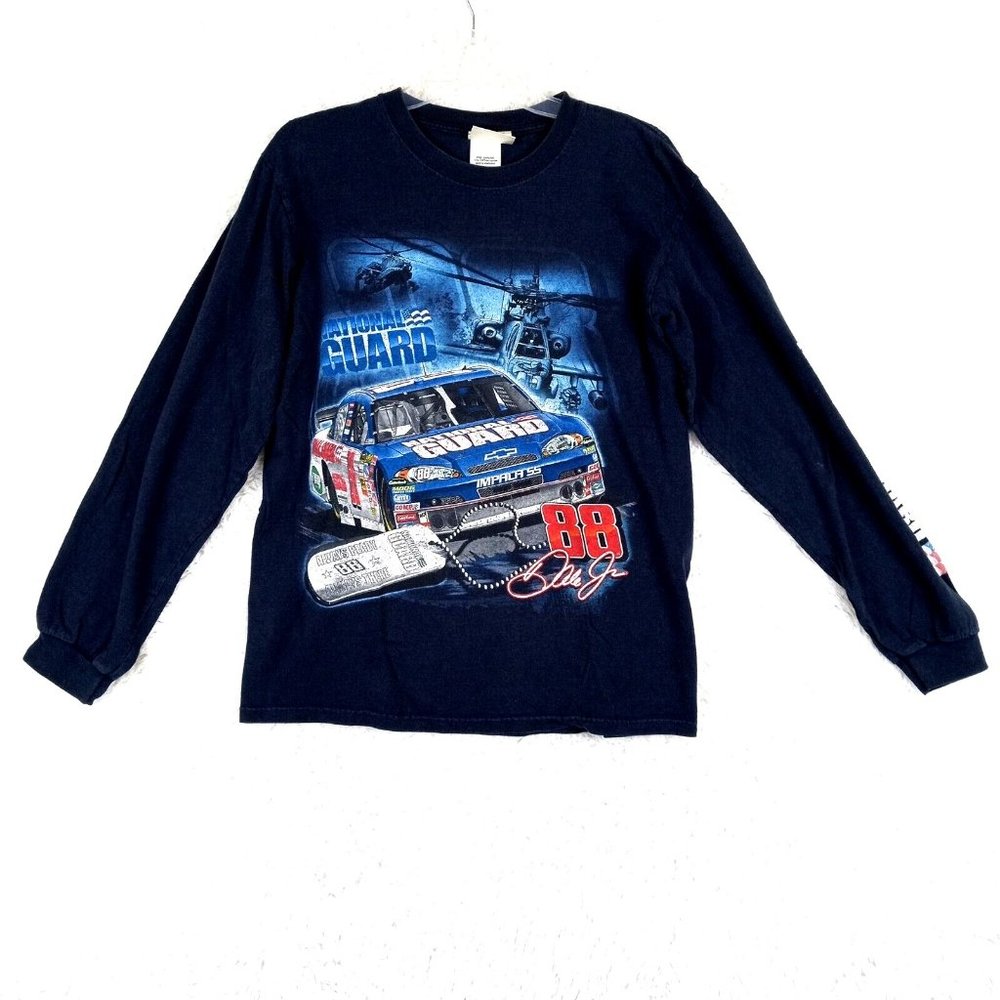 Vintage Dale Jr Mens Shirt Blue Car Racing Logo National Guard Chase Authentic M - Picture 1 of 11